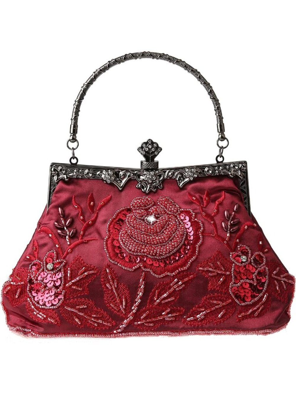 〽️Women's Red Vintage Floral Beaded Rhinestone Embroidery Sequin Crossbody Bag